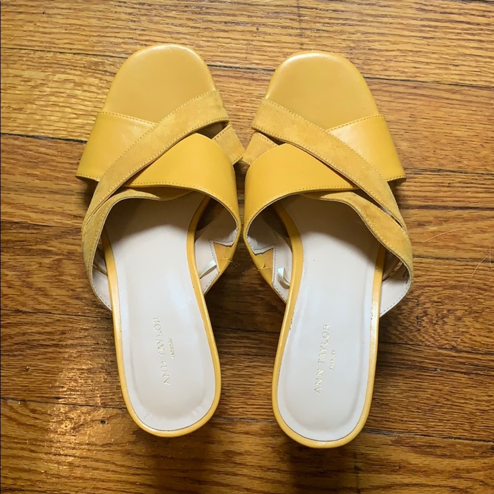 Ann Taylor yellow chunky slide heels